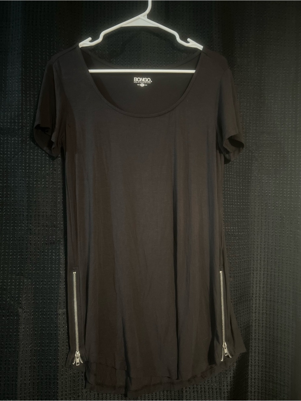 BONGO Dark Brown Short-Sleeve Tunic with Silver Side Zippers